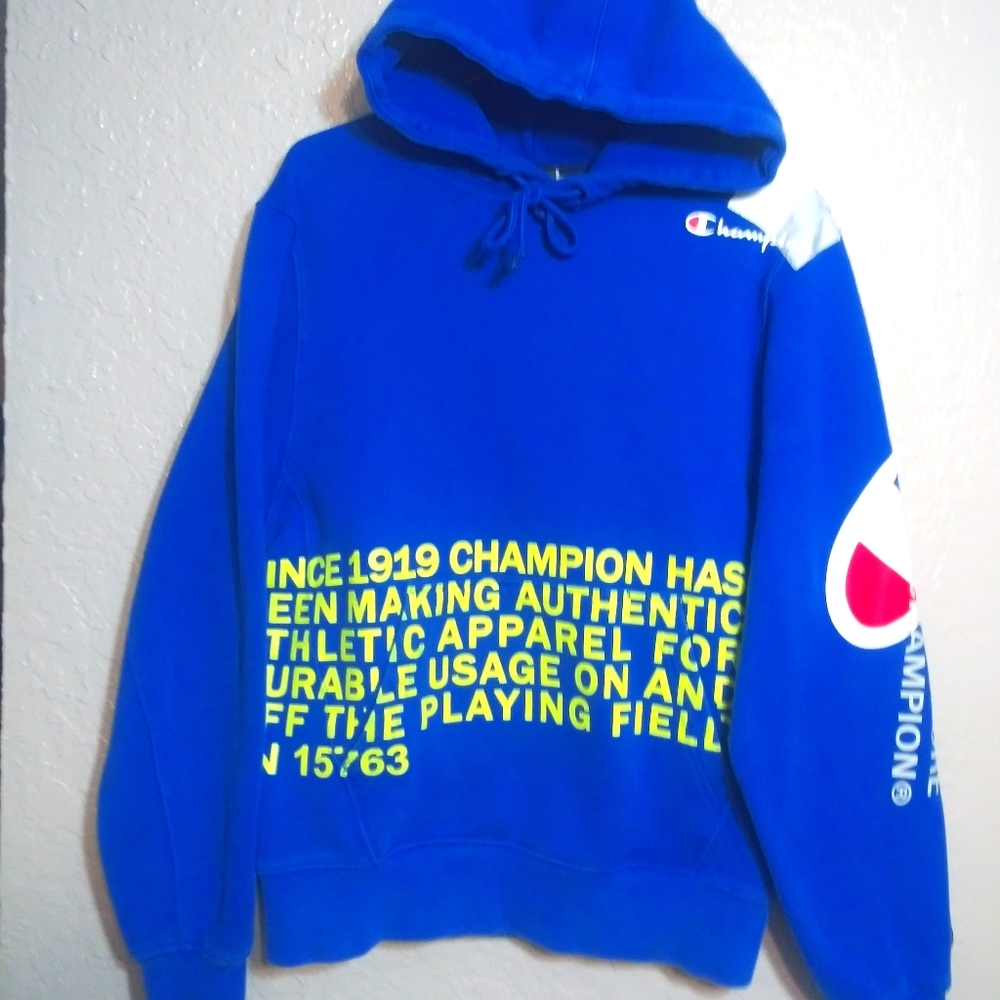 Champion hoodie men small logo print sweater blue